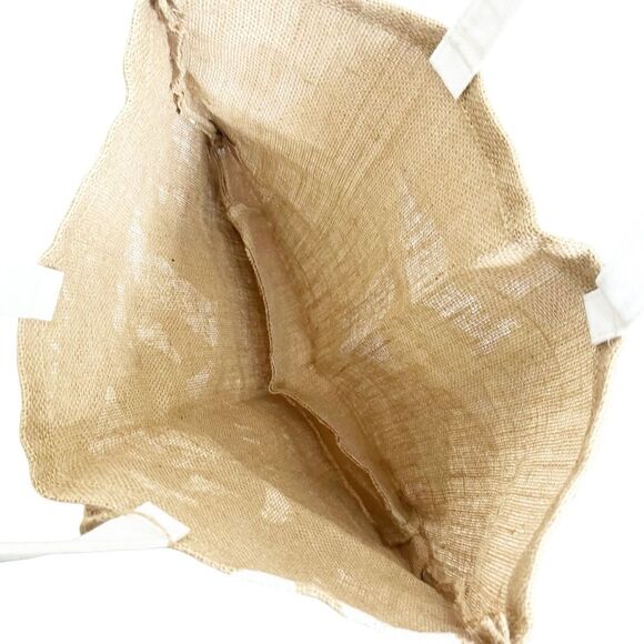 FEED Projects Burlap Tote Bag Natural White Handles Large Reusable Shopping - Picture 7 of 10